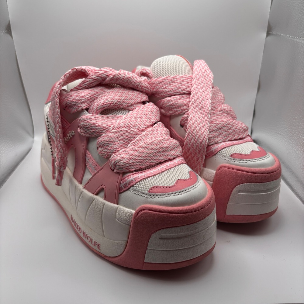 Naked Wolfe Slider Pink White Platform Chunky Sneakers Women 7 US 37 EU